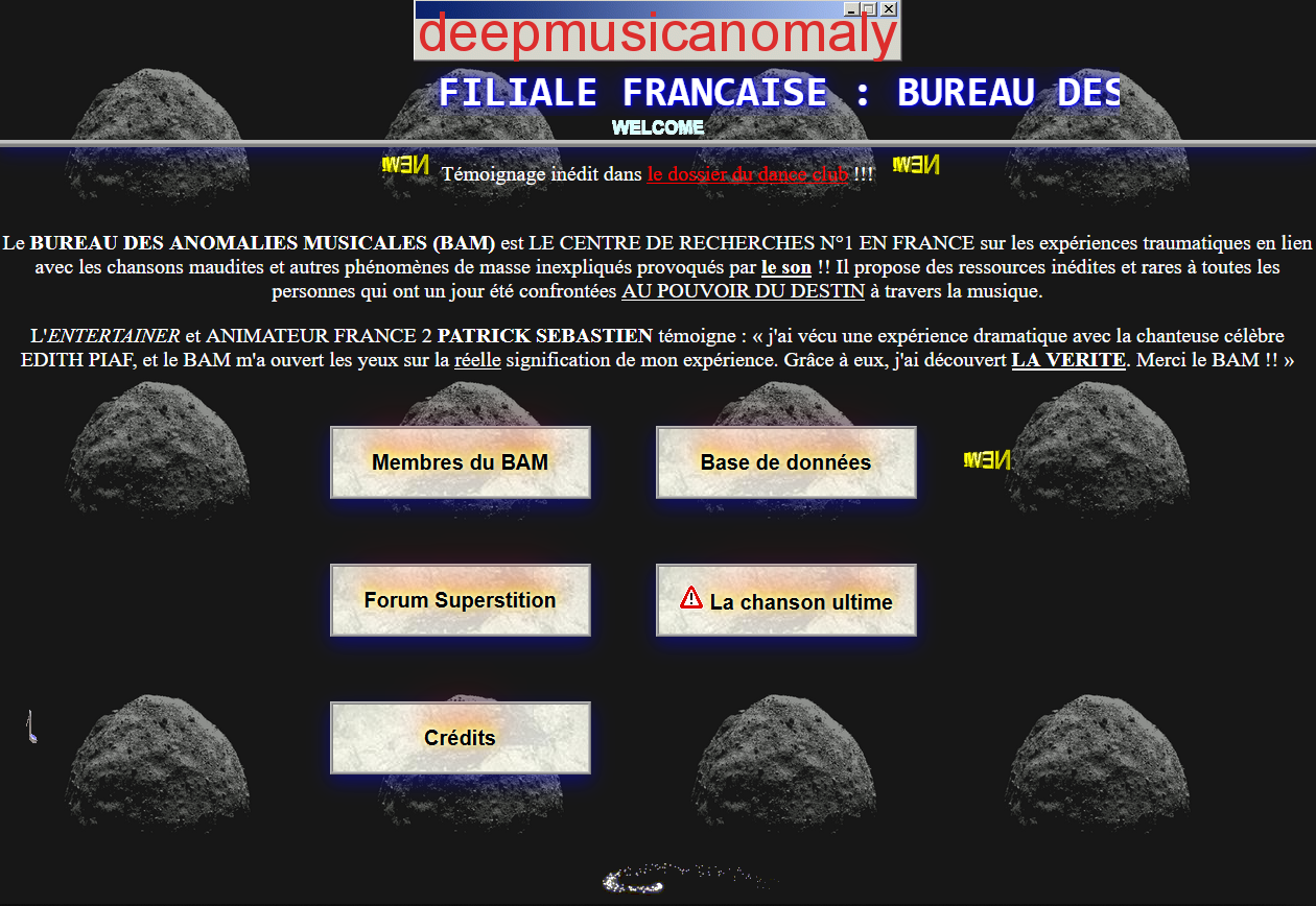 Capture d'écran du site *Deep Music Anomaly*